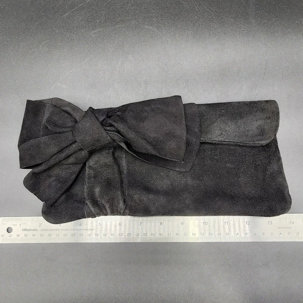 LK Bennett Black Suede Bow Clutch Bag Coquette Balletcore Evening Party Chic